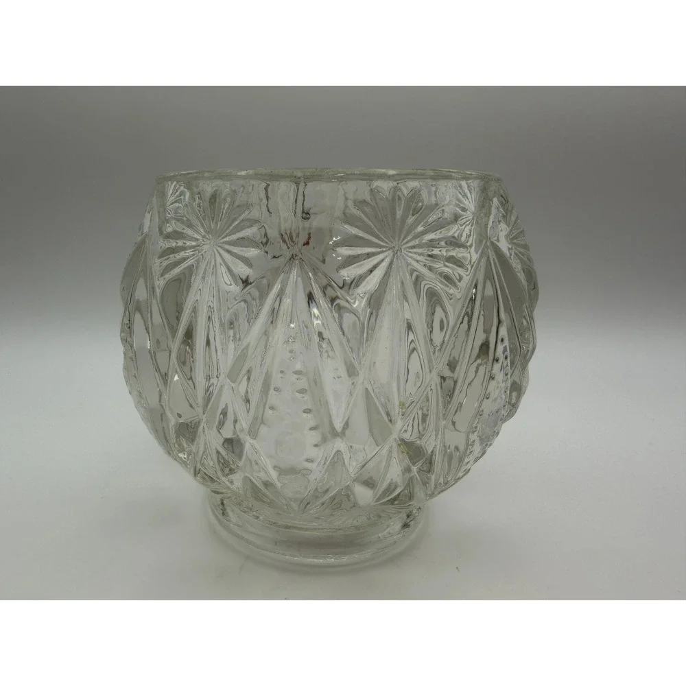 Vintage Avon Clear Pressed Glass Diamond Sunburst Votive Candle Holder F410